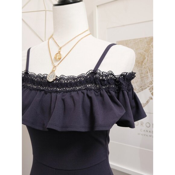 ALLY B Navy Blue Ruffle Shoulder Jumpsuit - Picture 2 of 6